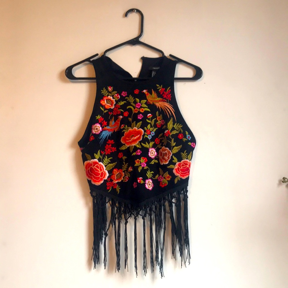 Festival embroidered top. Size small. Black.